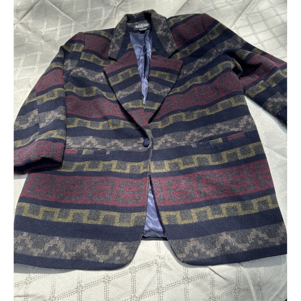Vintage Braetan Southwestern Aztec Wool Blend Blazer Jacket Size Large Western